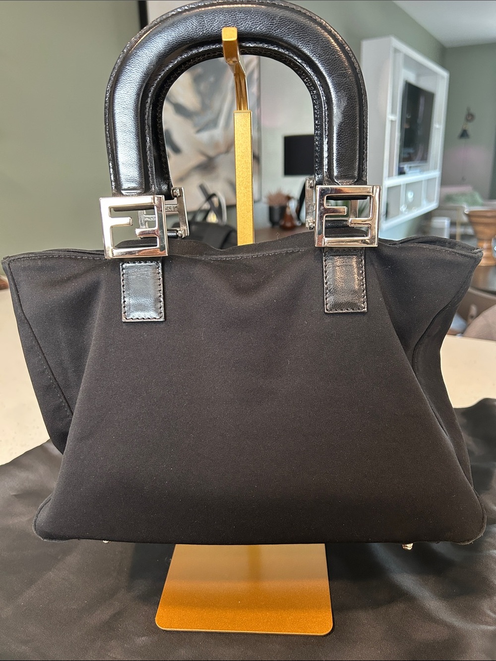 Fendi Authentic Black Nylon & Leather Tote Bag w/pouch — Full Set - Picture 5 of 16
